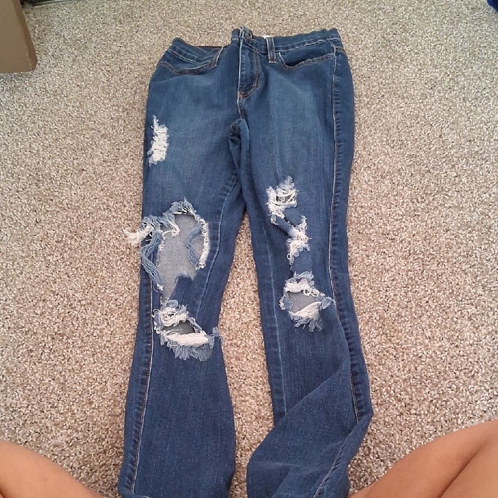 Fashion Nova Ripped Blue Skinny Jeans